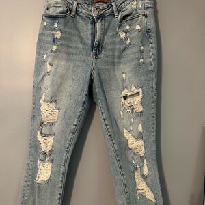 Judy Blue Light Blue Distressed boyfriend ankle length Jeans size 13